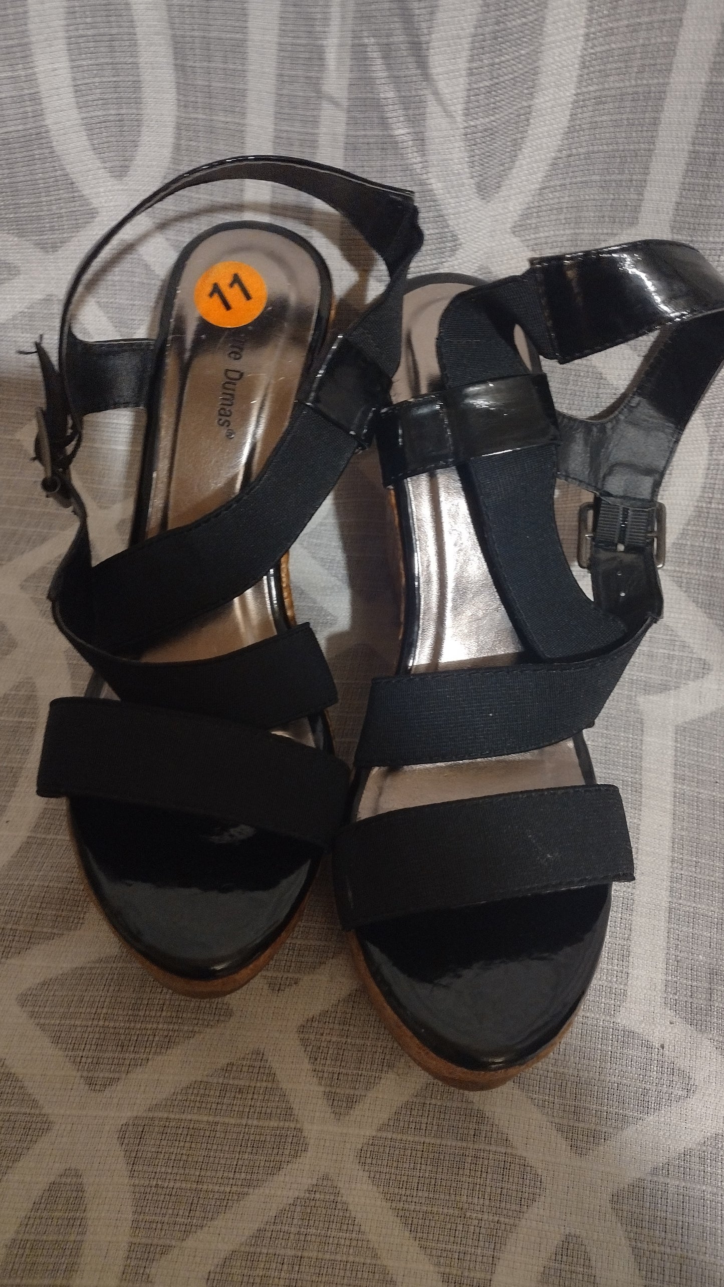 Women black wedge heels sandals size 11