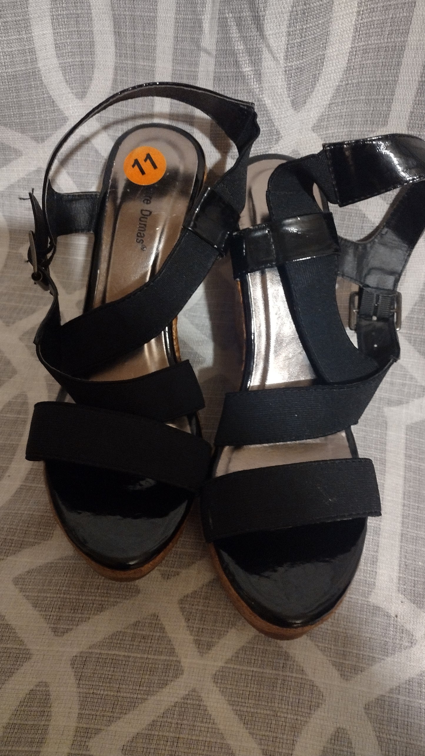 Women black wedge heels sandals size 11