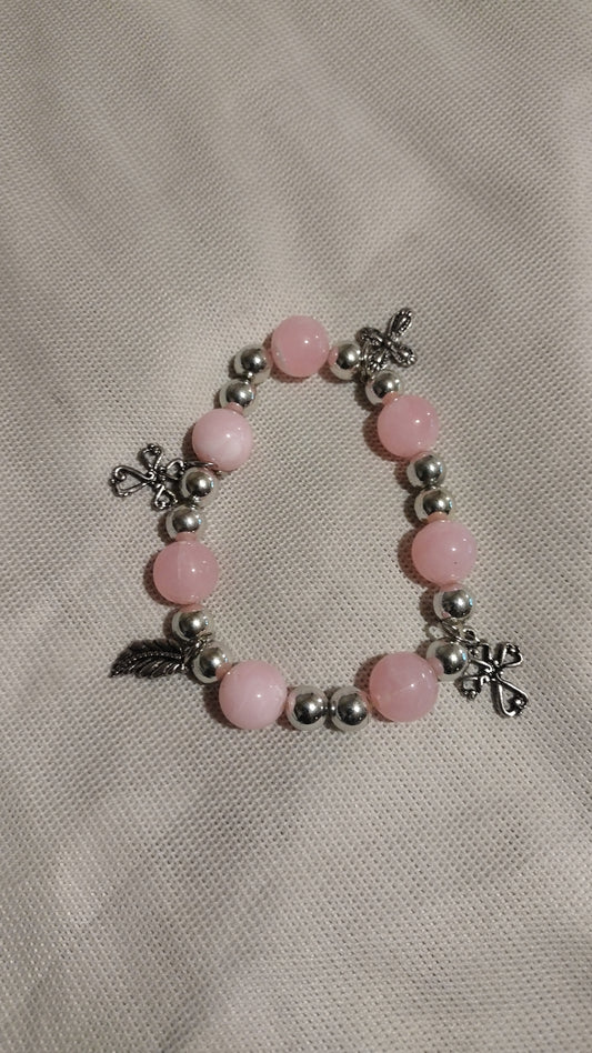 Women's pink/silver charm bracelet