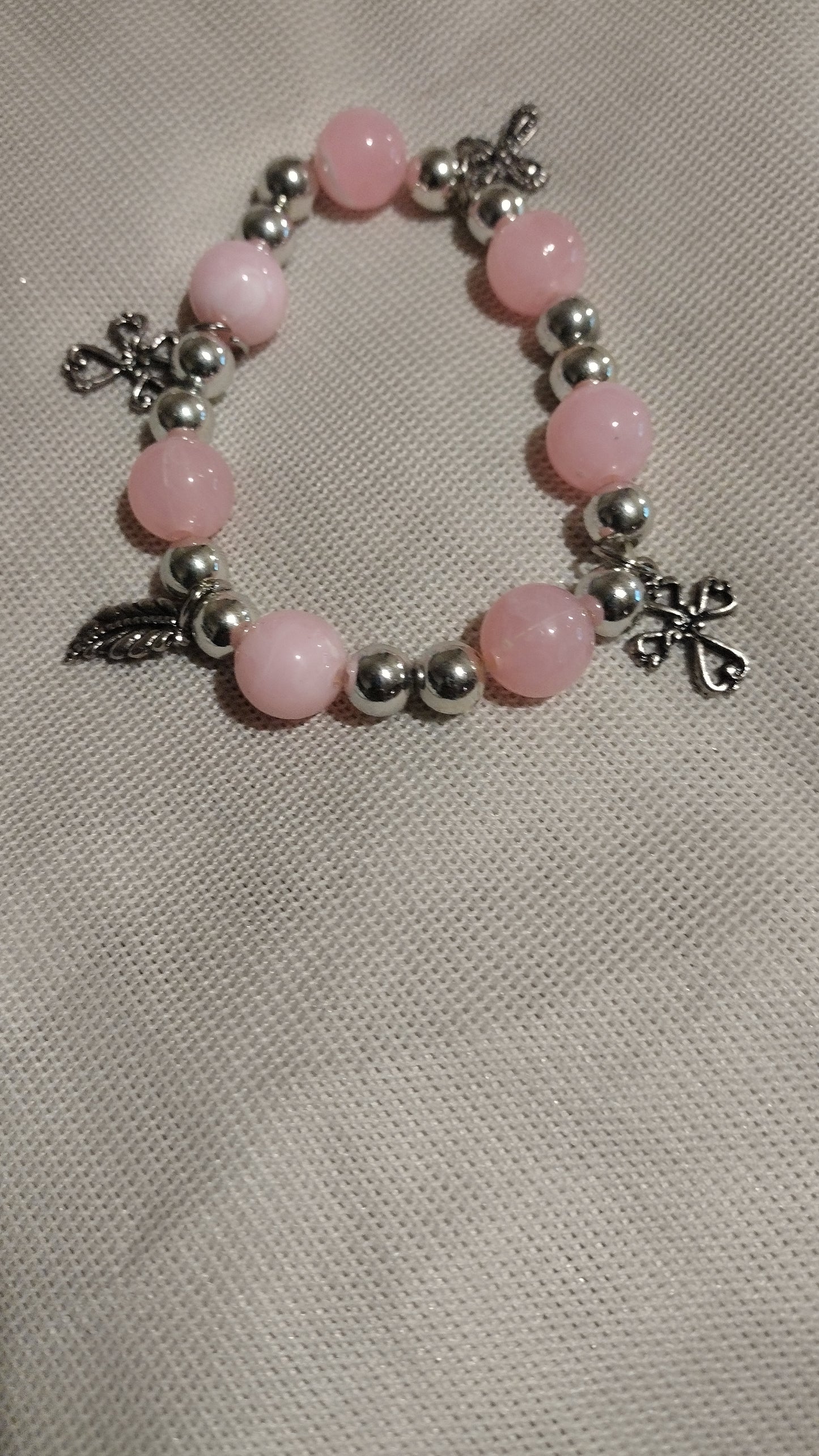 Women's pink/silver charm bracelet