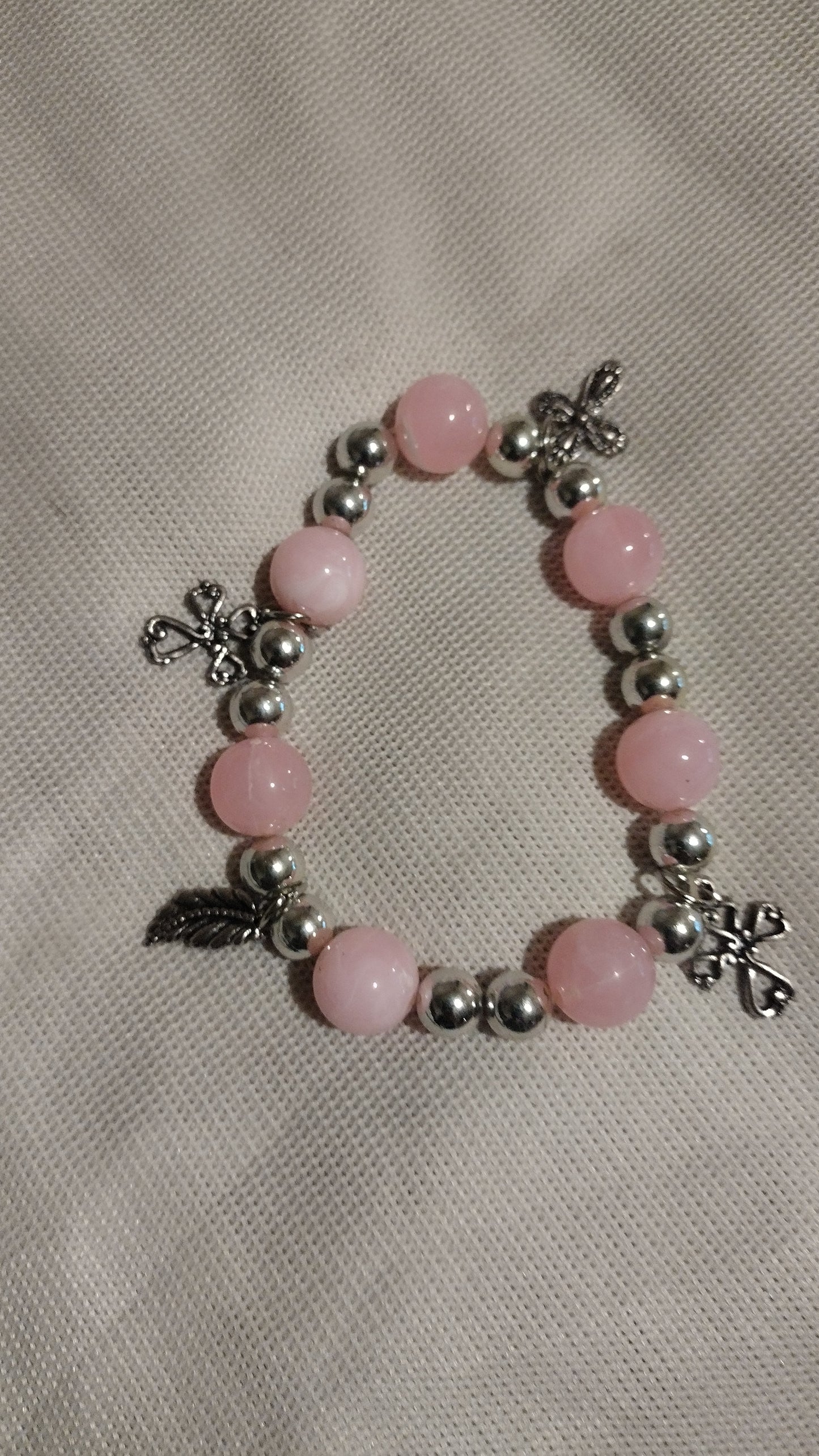 Women's pink/silver charm bracelet