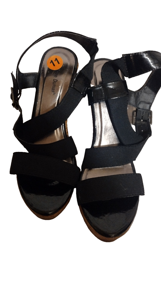 Women black wedge heels sandals size 11