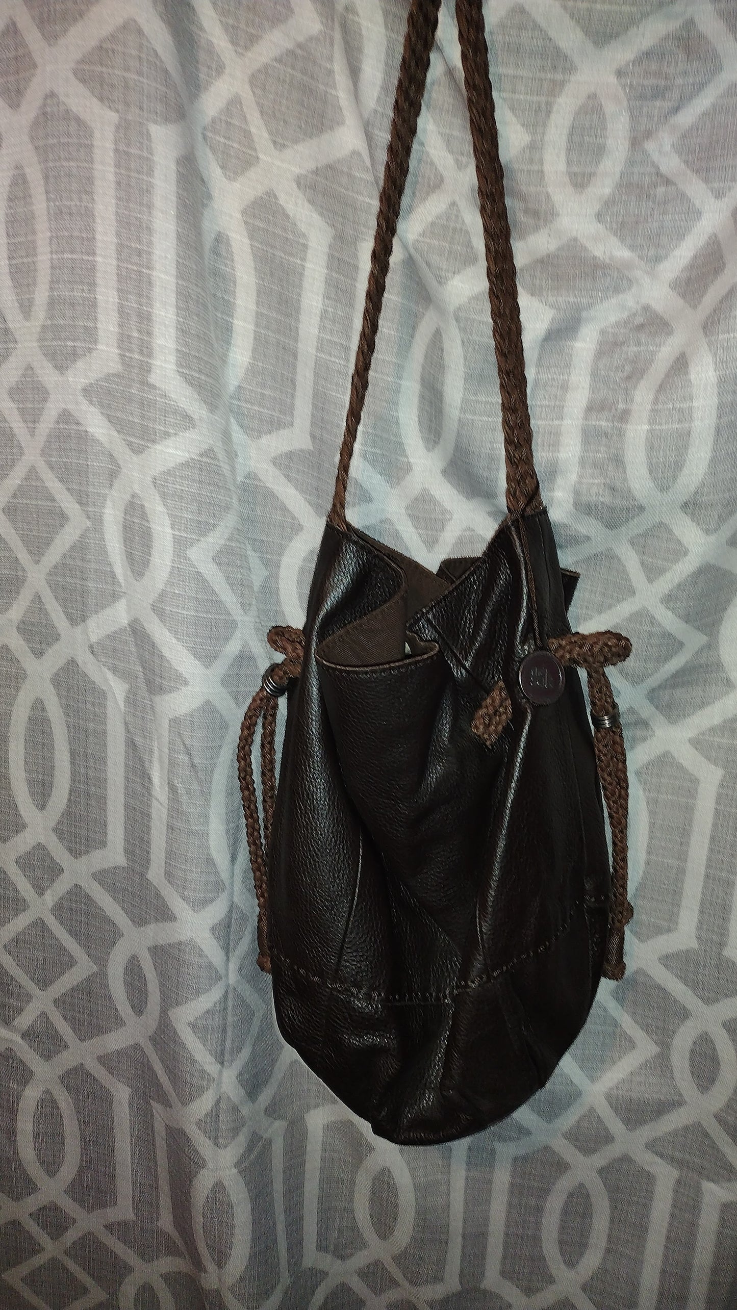 Women's Saks brown drawstring handbag