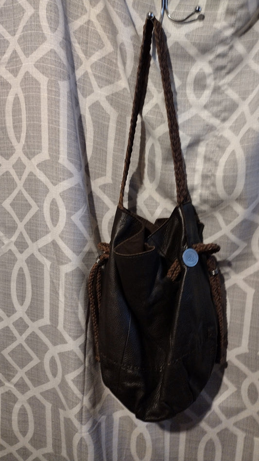 Women's Saks brown drawstring handbag