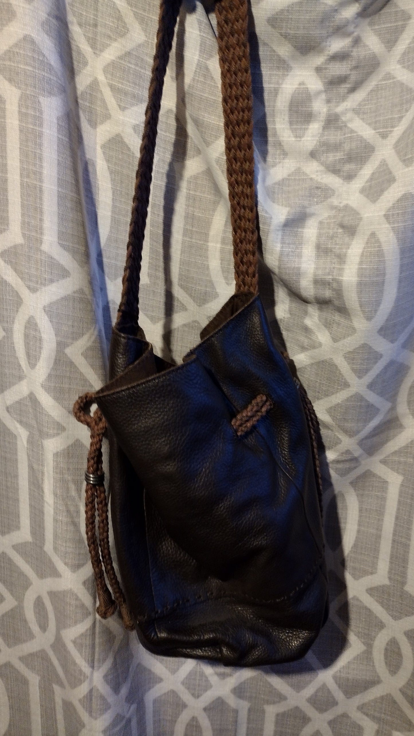 Women's Saks brown drawstring handbag