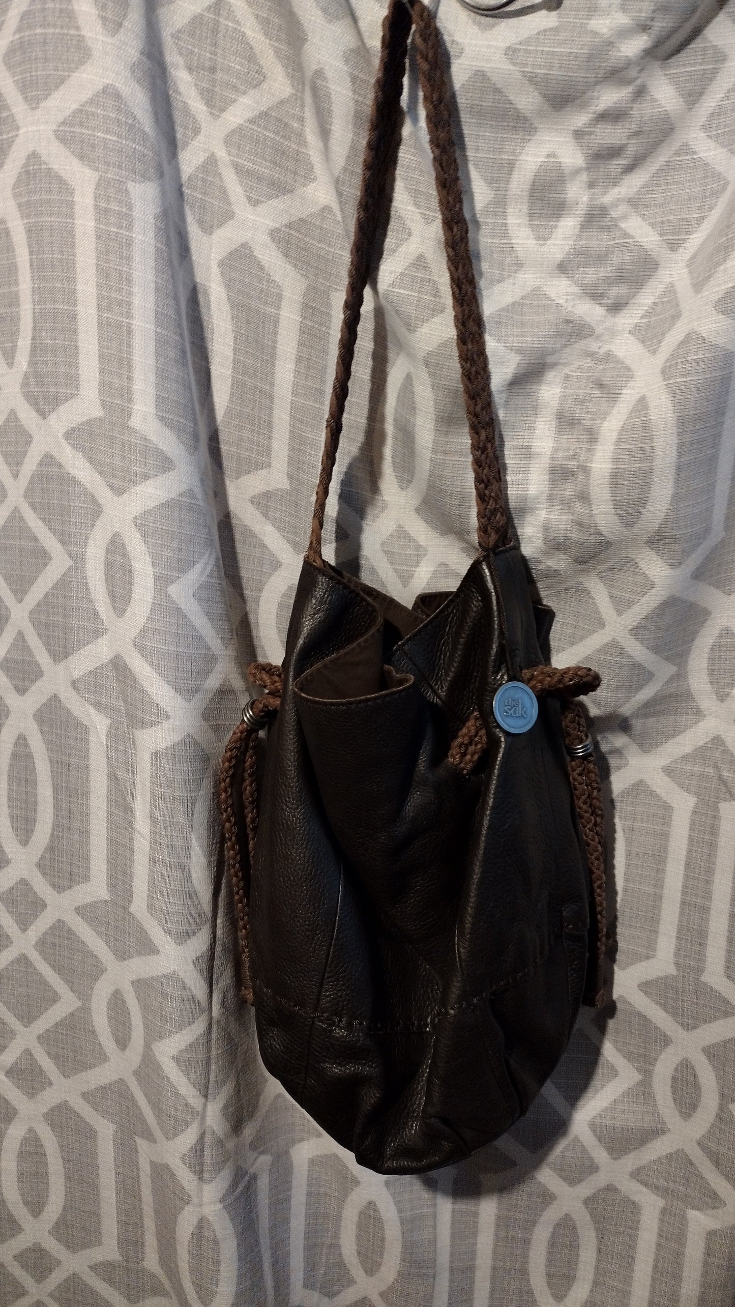 Women's Saks brown drawstring handbag