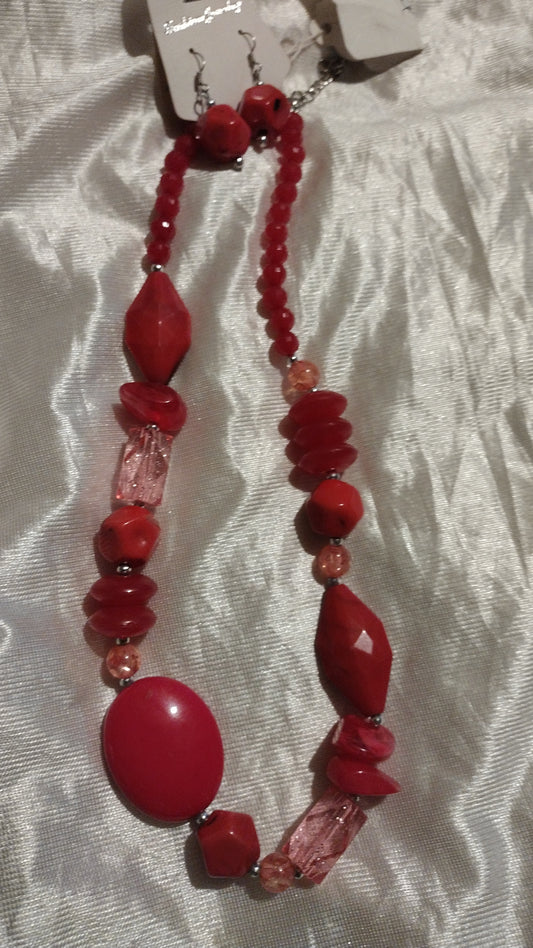 Women's hot pink earrings and necklace set
